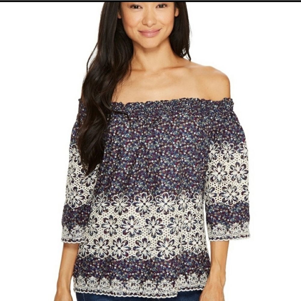KUT FROM THE KLOTH blouse‎ Bobby floral cotton peasant top XS